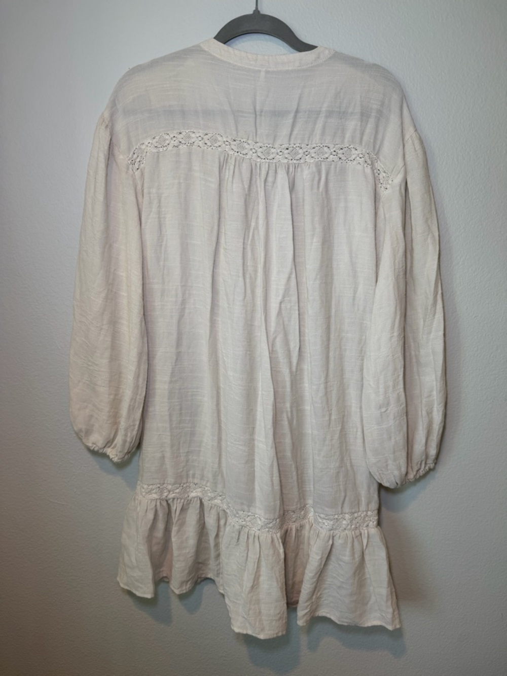 Free People Cream Peasant Cottage Core Dress with Lace Size XL - Picture 4 of 6